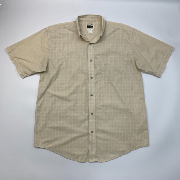 Wrangler Shirt Mens XL Extra Large Maze Beige Plaid Cotton Blend Button Down - Picture 2 of 8